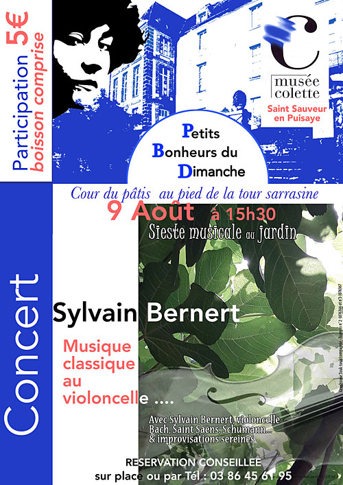 CONCERT / Sieste musicale au jardin avec Sylvain BERNERT (Musique classique au violoncelle / Bach, Saint-Saëns, Schumann... & improvisations sereines) dans le cadre des