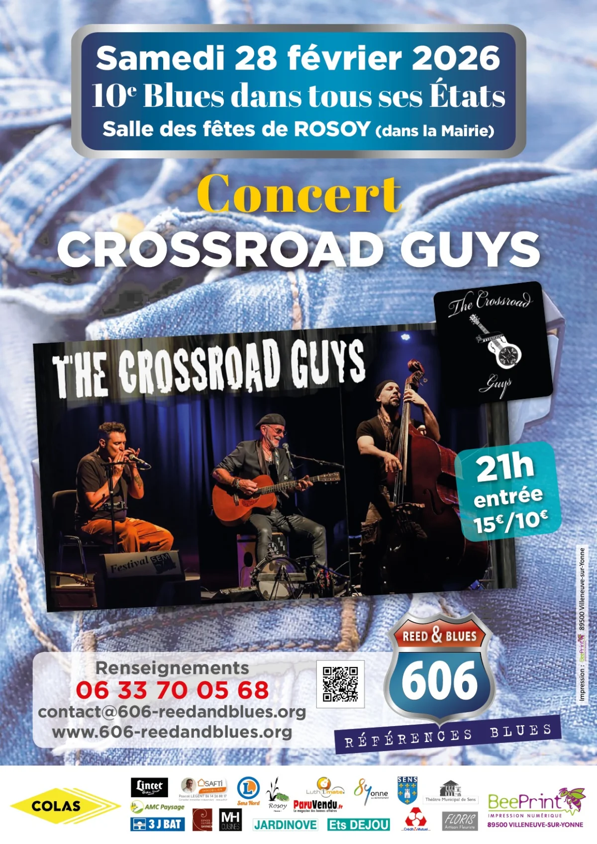 Concert avec The Crossroads Guys dans le cadre de Blues dans tous ses Etats (10ème édition) – Rosoy (Salle des fêtes) (affiche de l’événement)