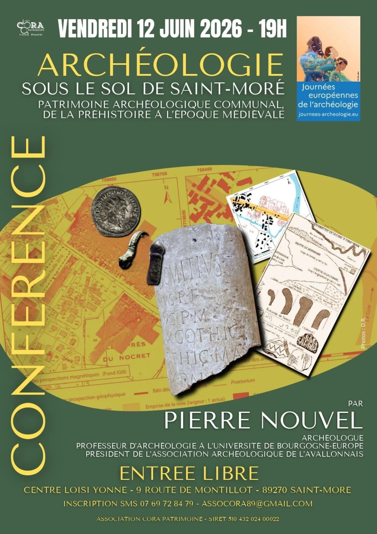 Conférence Archéologique - “Sous le sol de Saint-Moré. Patrimoine archéologique communal, de la Préhistoire à l’époque médiévale” – Saint Moré (Centre Loisi Yonne) (affiche de l’événement)