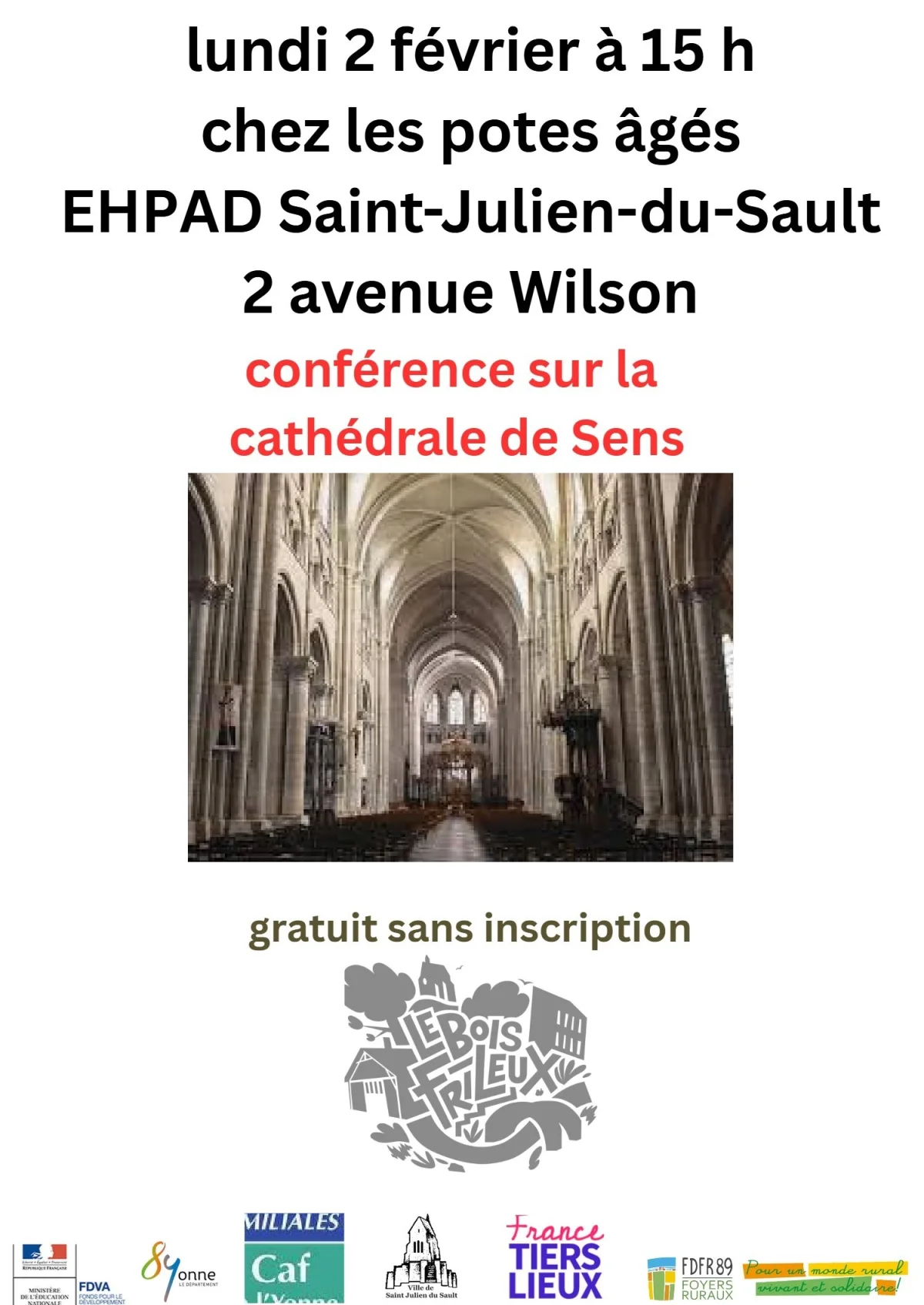Conférence sur la cathédrale de Sens – Saint-Julien-du-Sault (EHPAD) (affiche de l’événement)
