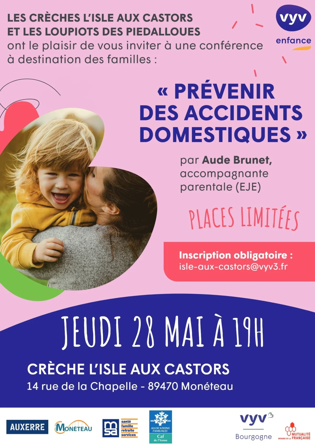 Conférence "Prévenir des accidents domestiques" des crèches l'Isle aux Castors et les Loupiots des Piedalloues à Monéteau – Monéteau (Crèche l'Isle aux Castors) (affiche de l’événement)
