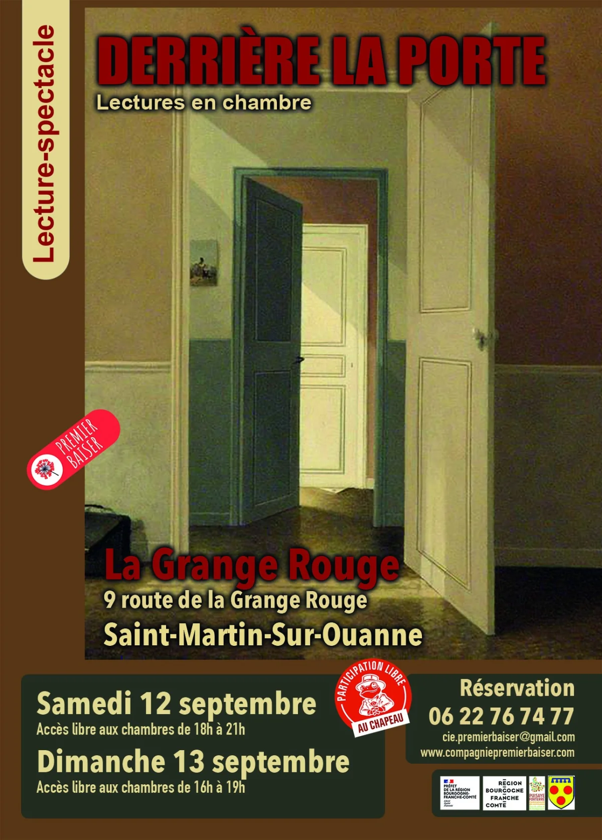 Lecture-spectacle "Derrière la porte" : Lectures en chambre avec la Compagnie Premier Baiser – Saint-Martin-sur-Ouanne (La Grange Rouge) (affiche de l’événement)