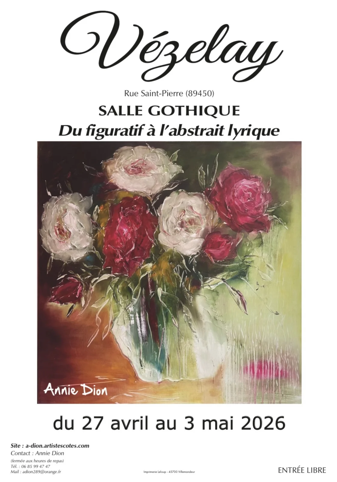 Exposition de l'artiste Annie Dion (peintures) – Vezelay (Salle gothique / face hôtel des glycines) (affiche de l’événement)