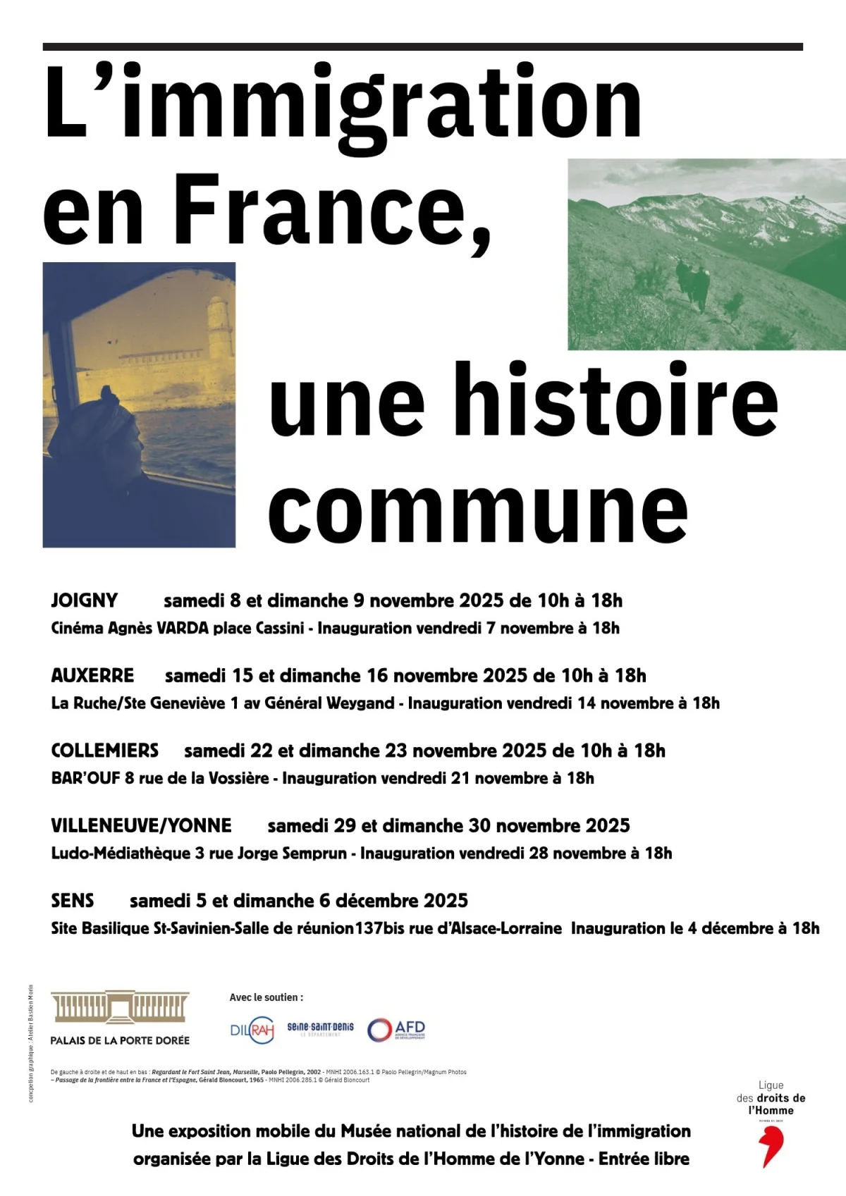 Exposition mobile du Musée national de l'histoire de l'immigration : "L'immigration en France, une histoire commune, de 1685 à nos jours" – Collemiers (Bar'Ouf) (affiche de l’événement)