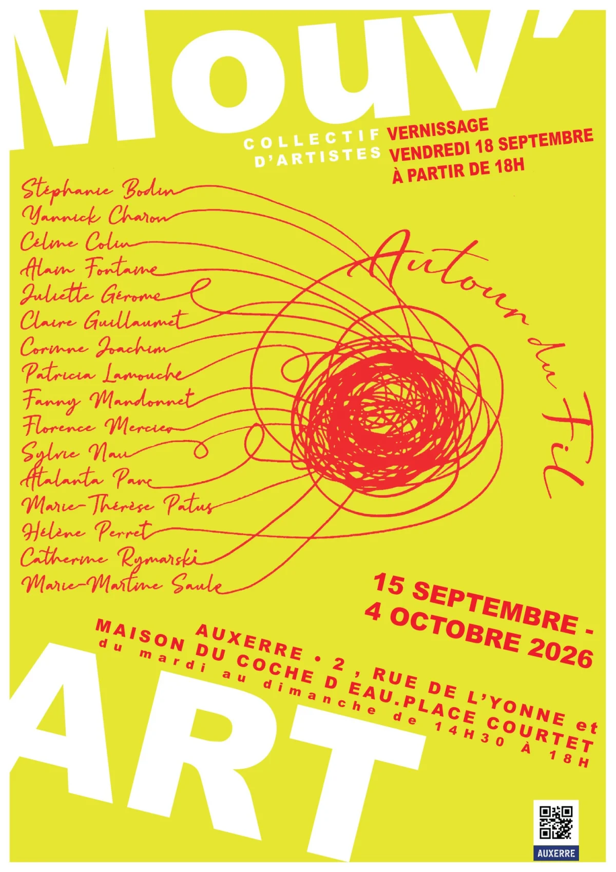 4ème édition de l'exposition "Autour du fil" par un collectif d'artistes – Auxerre (Mouv'art et Maison du coche d'eau) (affiche de l’événement)