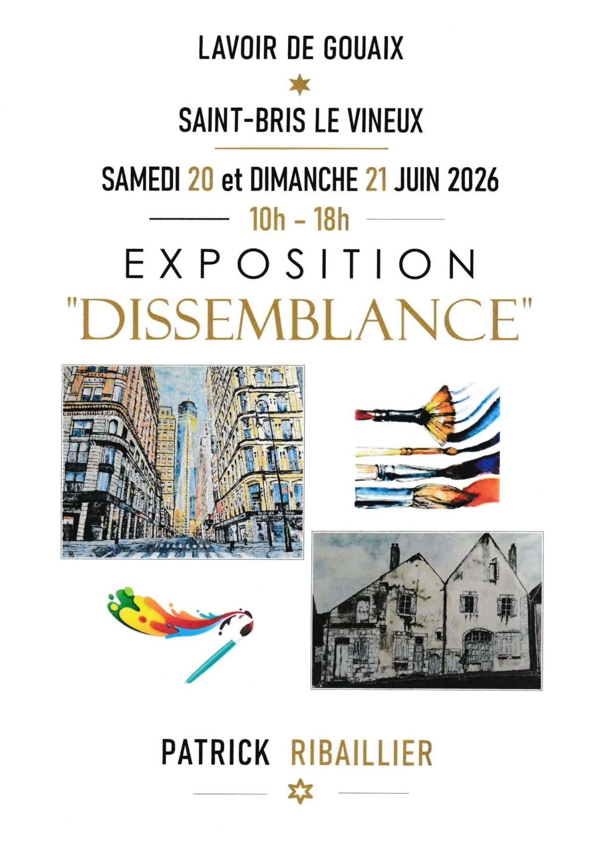 Exposition "Dissemblance" par Patrick Ribaillier – Saint Bris le Vineux (Lavoir de Gouaix - D956 - sortie Saint-Bris-le-Vineux - direction Saint-Cyr) (affiche de l’événement)