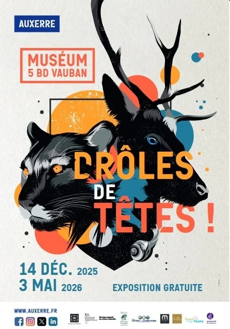 Exposition "Drôles de têtes" – Auxerre (Muséum) (affiche de l’événement)