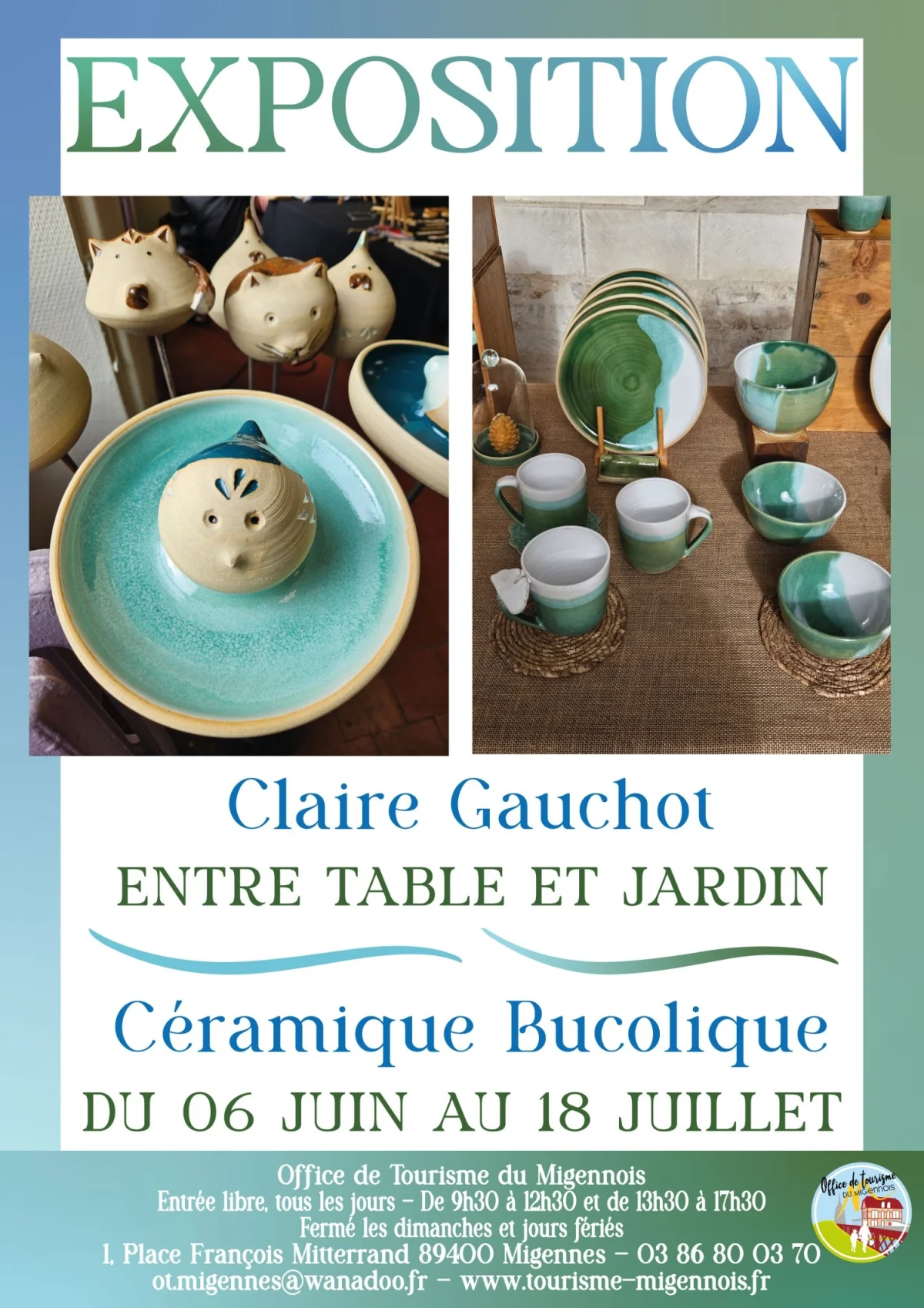 Exposition - Entre Table et Jardin - Céramique Bucolique - Claire Gauchot – Migennes (Office de Tourisme du Migennois) (affiche de l’événement)
