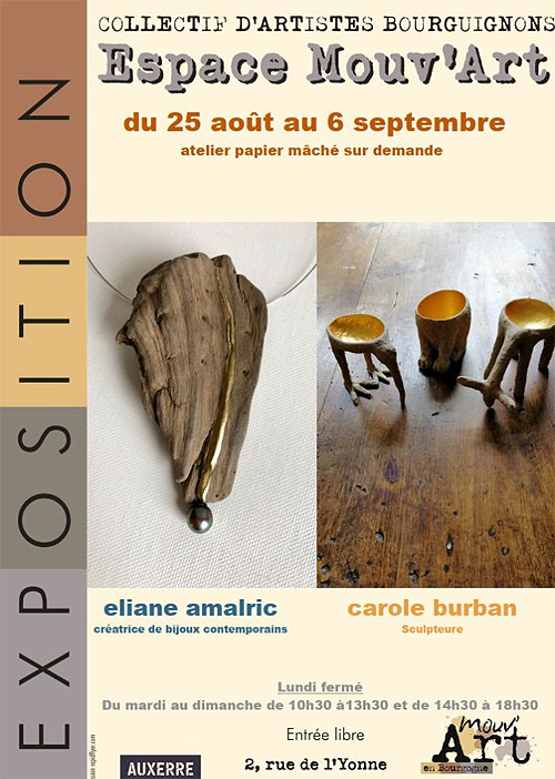 EXPOSITION de Carole BURBAN et Eliane AMALRIC (objets décoratifs, mobilier en papier massif et bijoux contemporains)