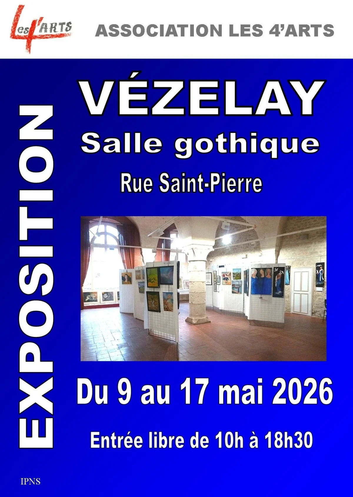 Exposition avec Les 4'Arts (16 artistes / peintures et sculptures) – Vézelay (Salle Gothique / rue Saint Pierre) (affiche de l’événement)