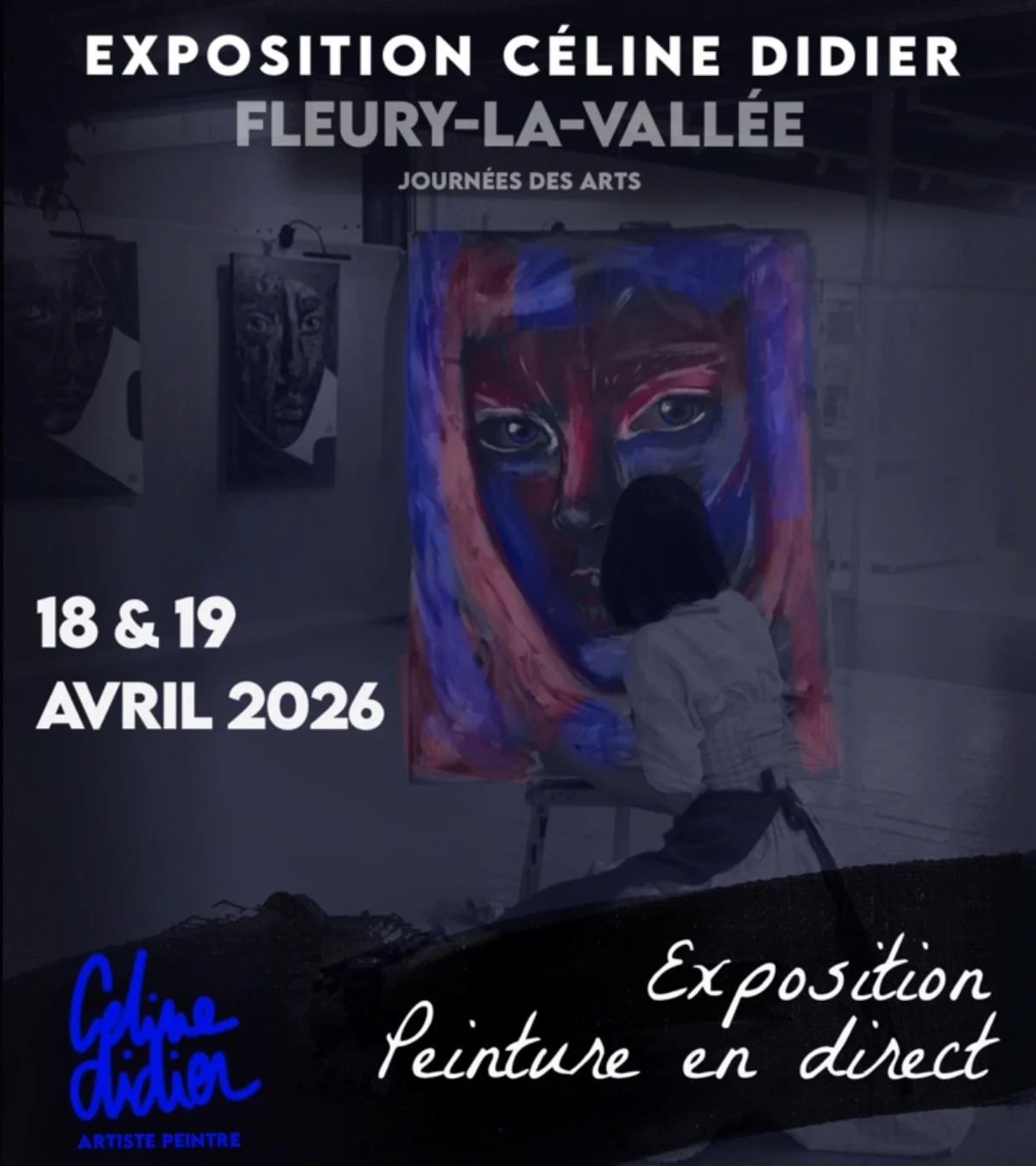 Exposition & peinture en direct avec Céline Didier (artiste peintre) – Fleury-la-Vallée (Salle polyvalente) (affiche de l’événement)