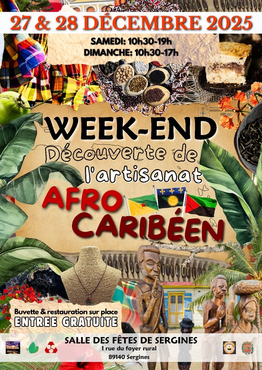 Exposition sur l’artisanat Afro Caraibeen. – Sergines (Salle du foyer Rural) (affiche de l’événement)
