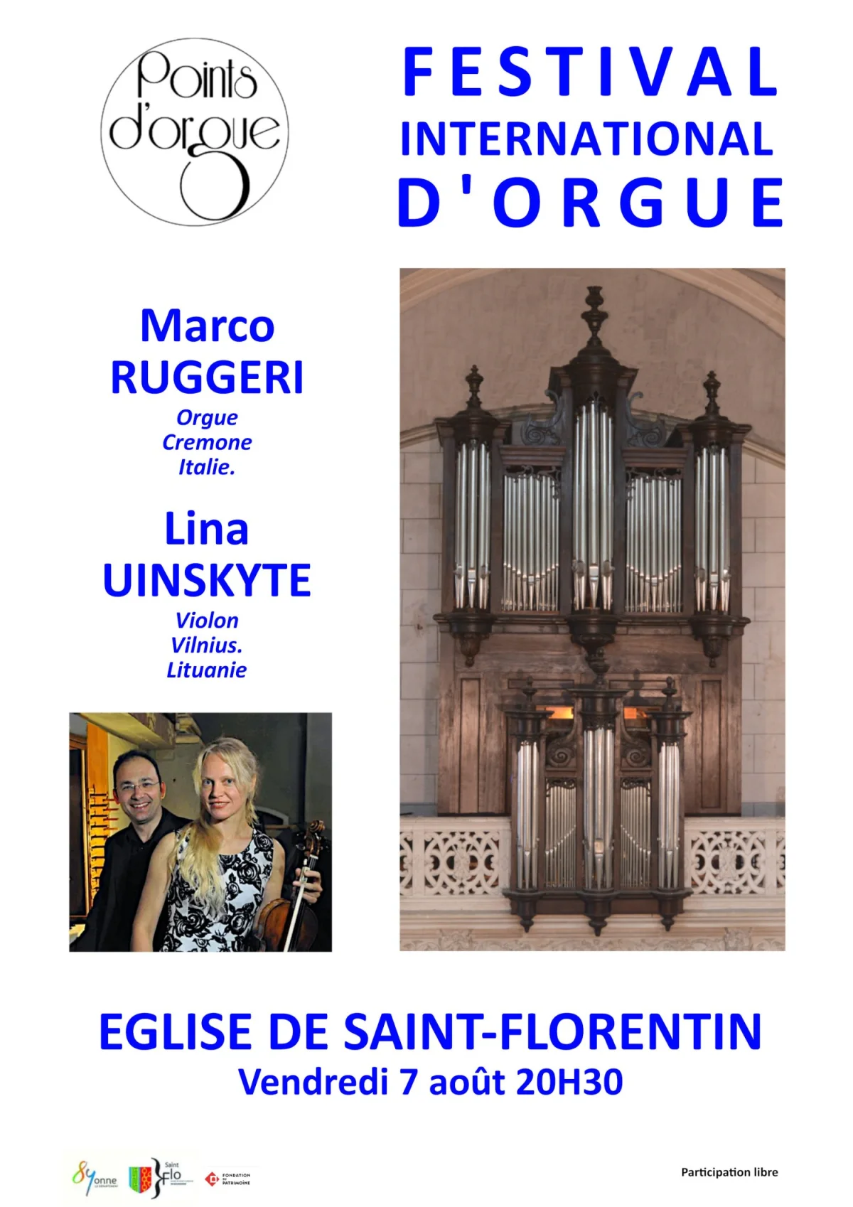 Festival international d'orgue de Saint-Florentin / concert violon et orgue – Saint-Florentin (Eglise) (affiche de l’événement)