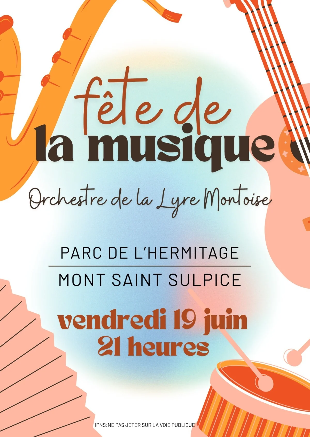 Concert avec l'orchestre d'Harmonie de La Lyre Montoise (30 musiciens / Reggae, Rag, Swing, musiques celtique, cubaine...) – Mont Saint Sulpice  (Parc de l'Hermitage) (affiche de l’événement)