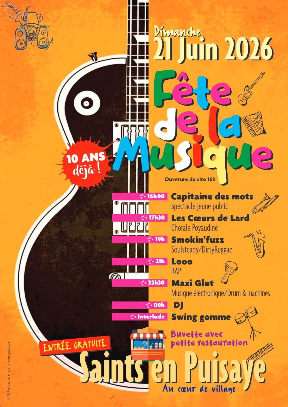 Fête de la musique – Saints-en-Puisaye (Salle des fêtes) (affiche de l’événement)