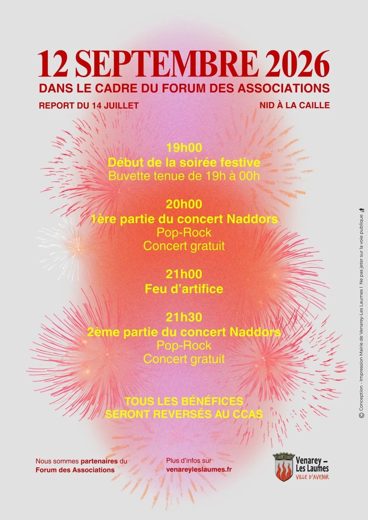 Feu d'artifice venarey les laumes animé par le groupe Naddor's – Venarey-les-laumes / Côte d'or (Nid à la Caille) (affiche de l’événement)