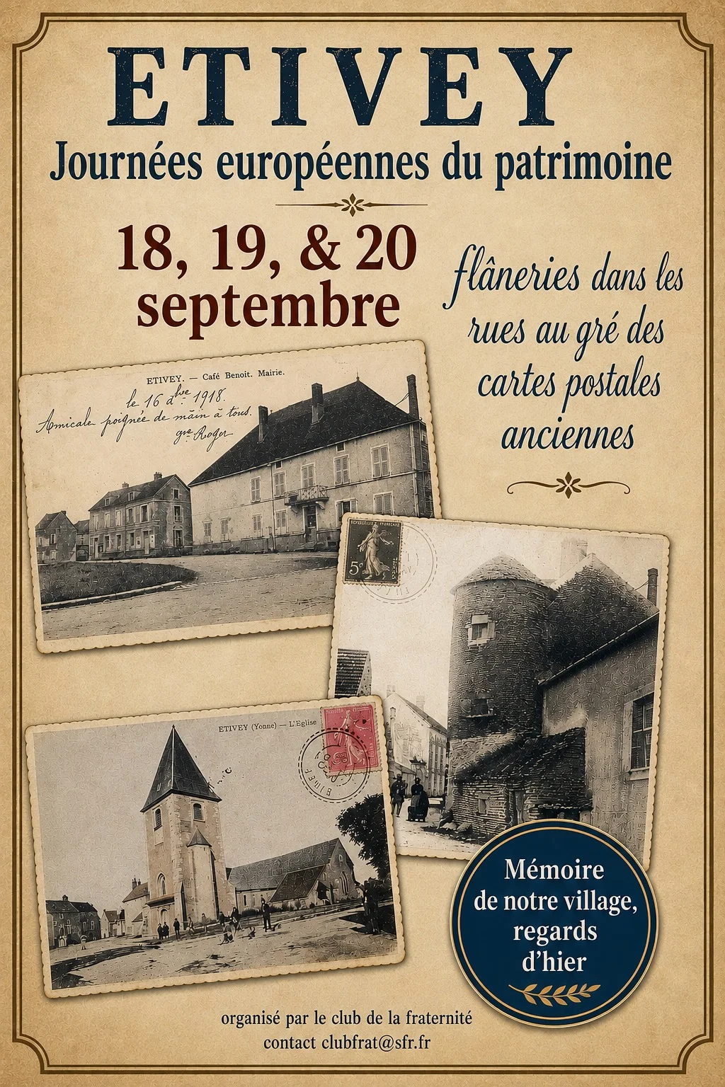 Flâneries dans le village au travers des cartes postales anciennes – Etivey (Les rues du village) (affiche de l’événement)