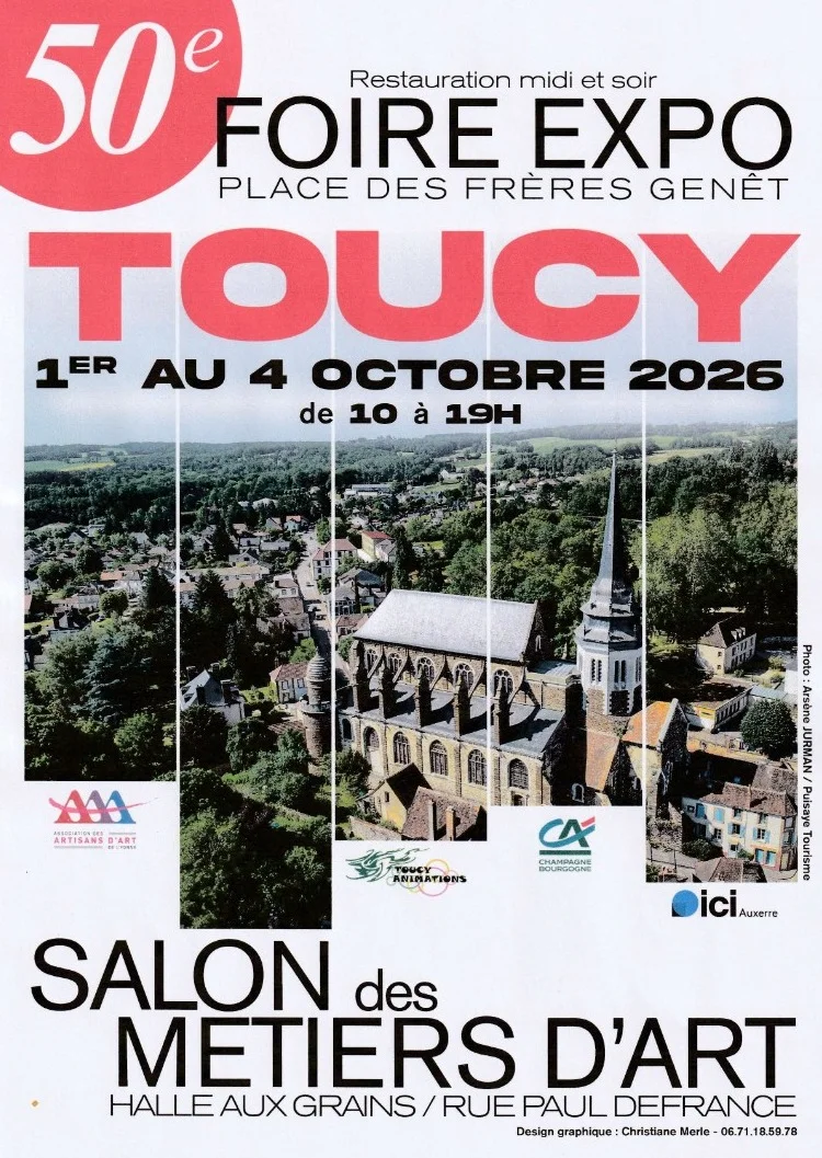 Foire exposition et salon des métiers d'art à Toucy – Toucy (Place des Frères Genêt et Halle aux Grains, rue Paul Defrance) (affiche de l’événement)
