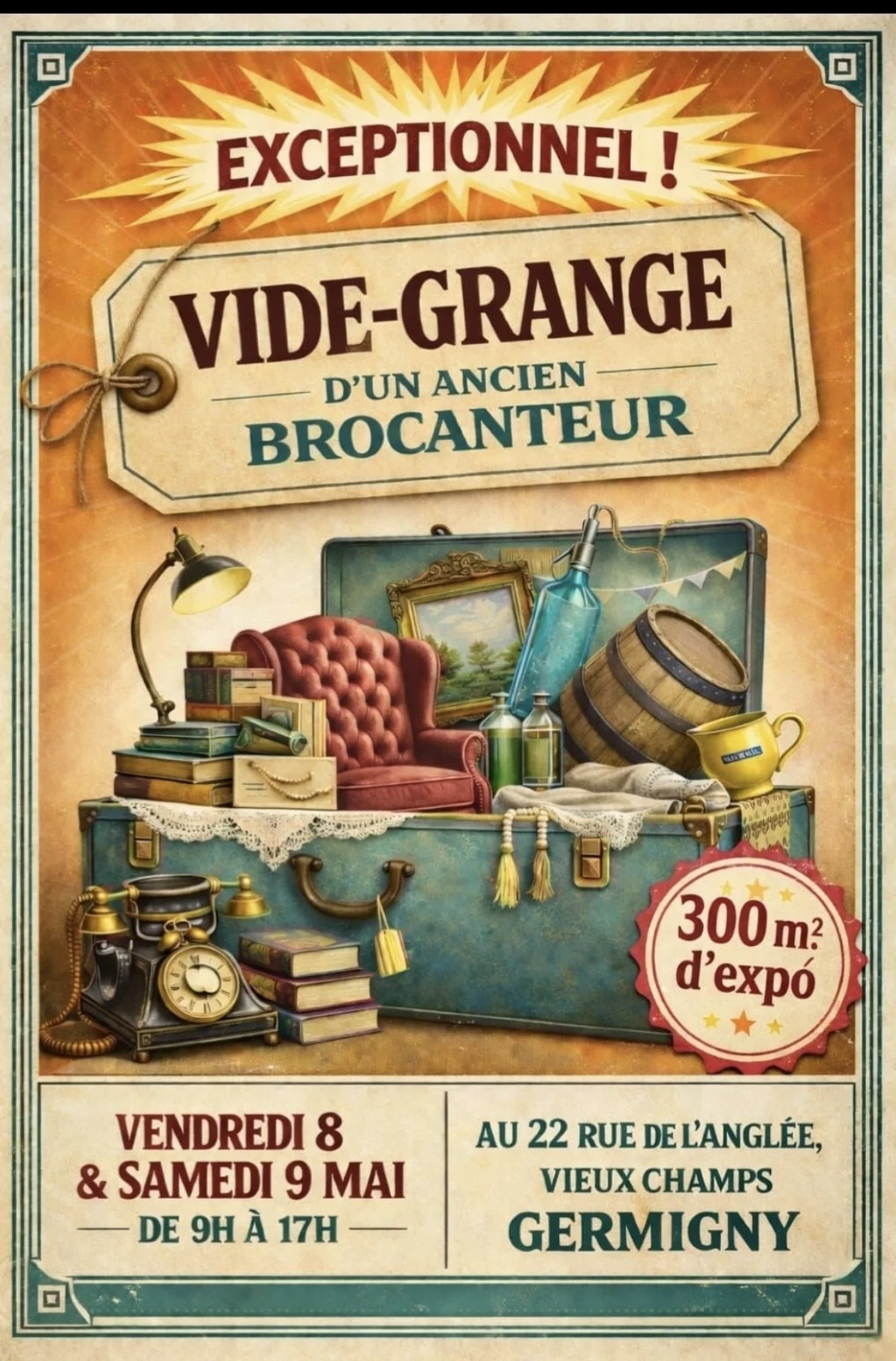 Grand vide-grange plus de 300 m2 d’expo – Germigny (22 rue de l’anglée Vieux Champs) (affiche de l’événement)