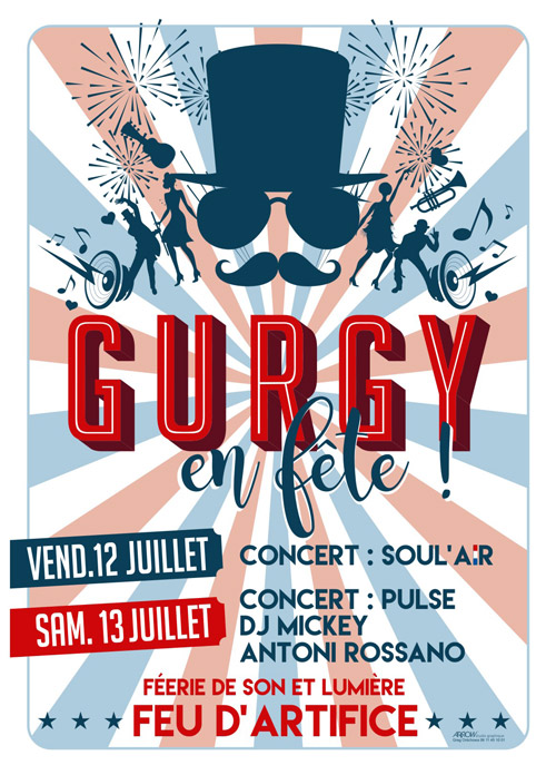 GURGY EN FETE : CONCERT de Pulse + BAL anim par DJ Mickey et Antoni Rossano  + DEFILE de lampions son et lumire + FEU D'ARTIFICE