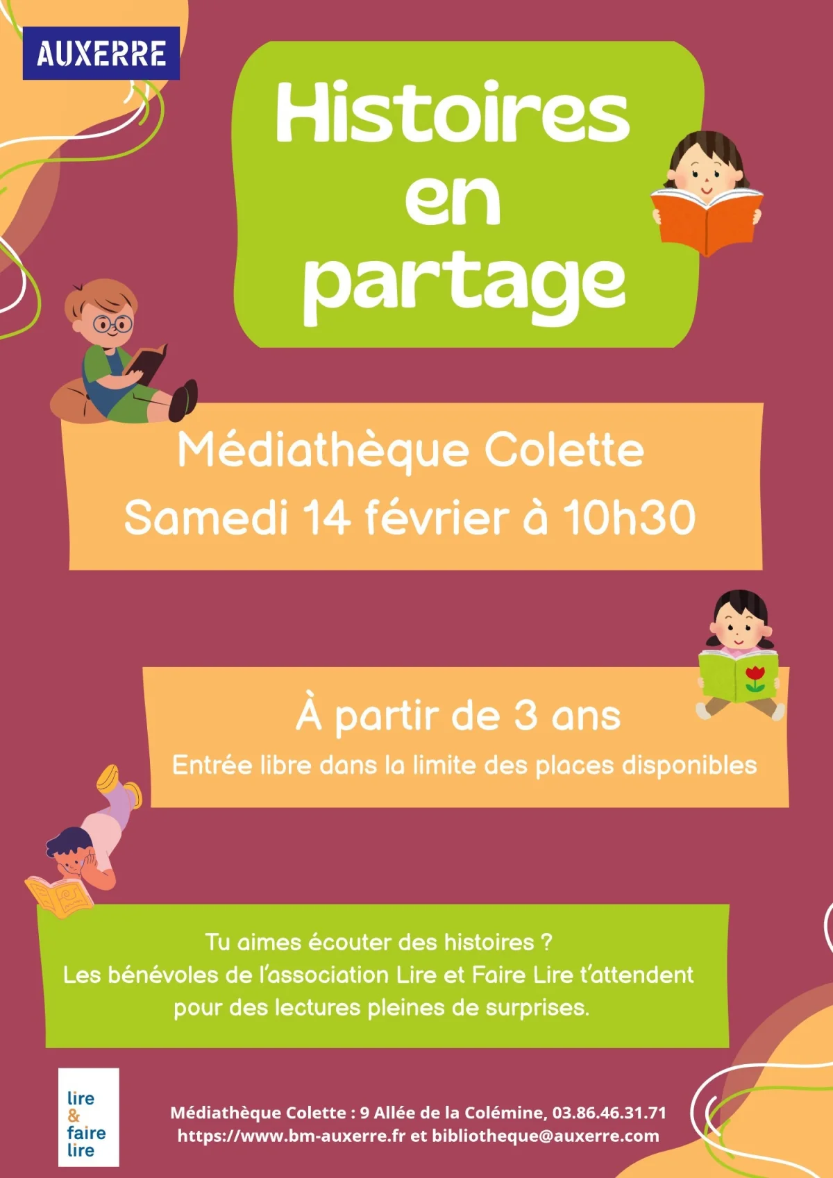 Histoire en partage – Auxerre (Médiathèque Colette) (affiche de l’événement)