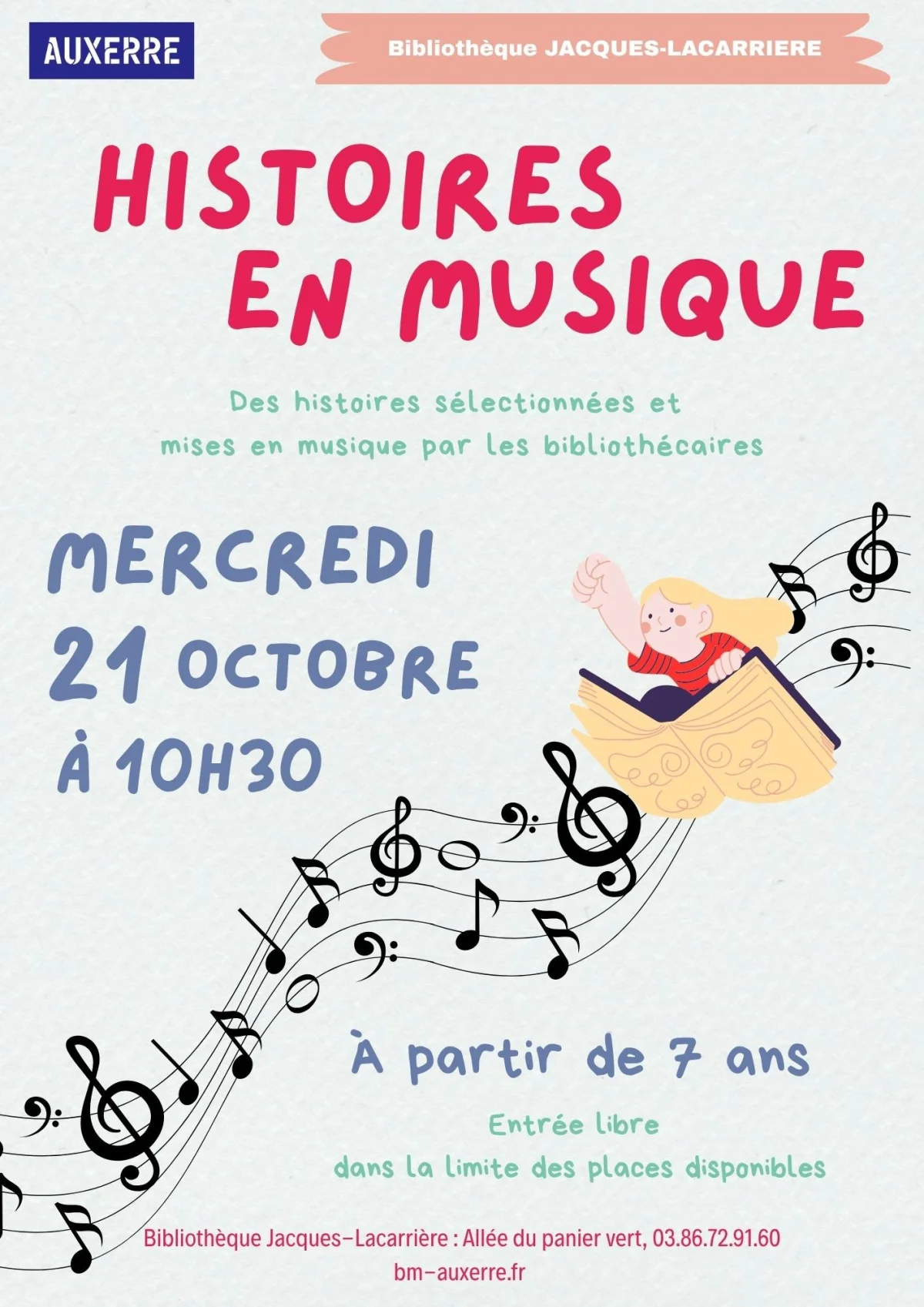 Histoires en musique – Auxerre (bibliothèque Jacques-Lacarrière) (affiche de l’événement)