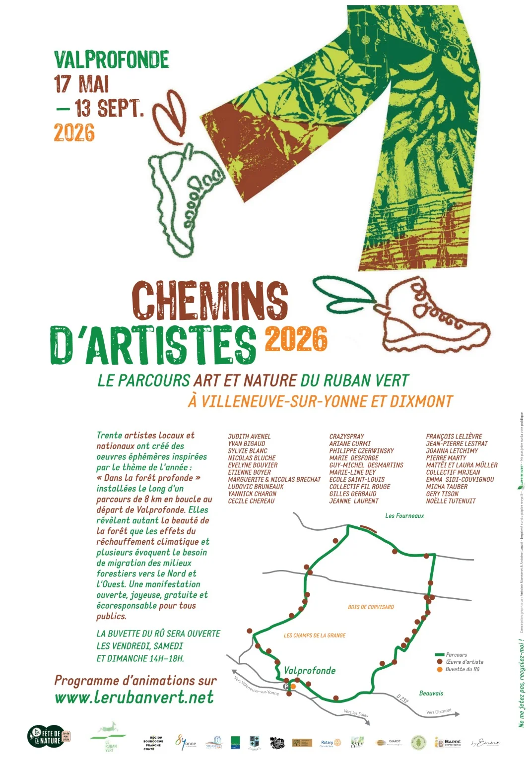 Parcours randonnée "Chemins d'artistes 2026" (le parcours Art et Nature du Ruban Vert) – Egriselles-le-Bocage (Départ de Valprofonde) (affiche de l’événement)