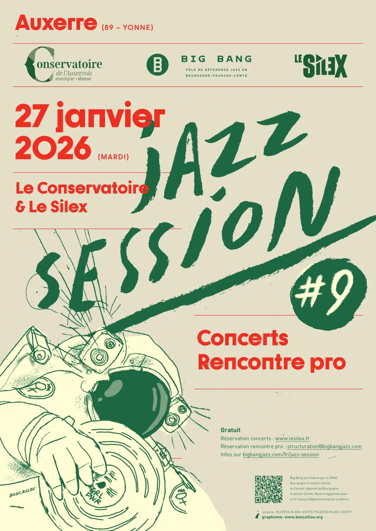 Jazz Session #9 / Une journée de jazz, pour tous ! – Auxerre (Le Silex & le Conservatoire de l’Auxerrois.) (affiche de l’événement)