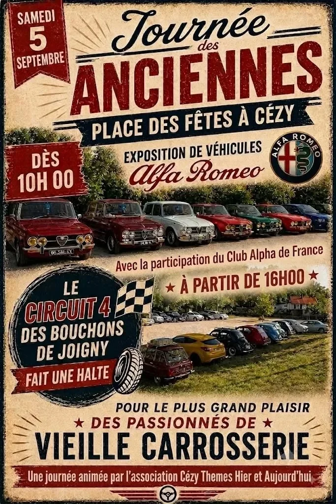 Journée des Anciennes carrosseries – Cézy (Centre village) (affiche de l’événement)