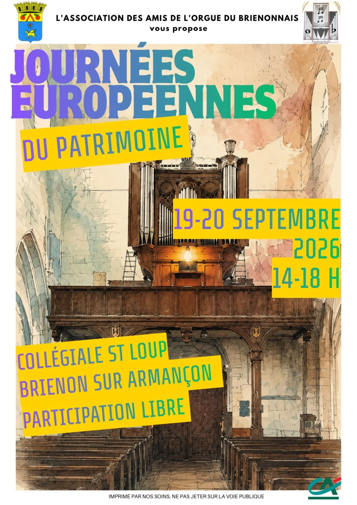 Journée du patrimoine à l'orgue de Brienon sur Armançon – Brienon-sur-Armancon (Collégiale St Loup) (affiche de l’événement)