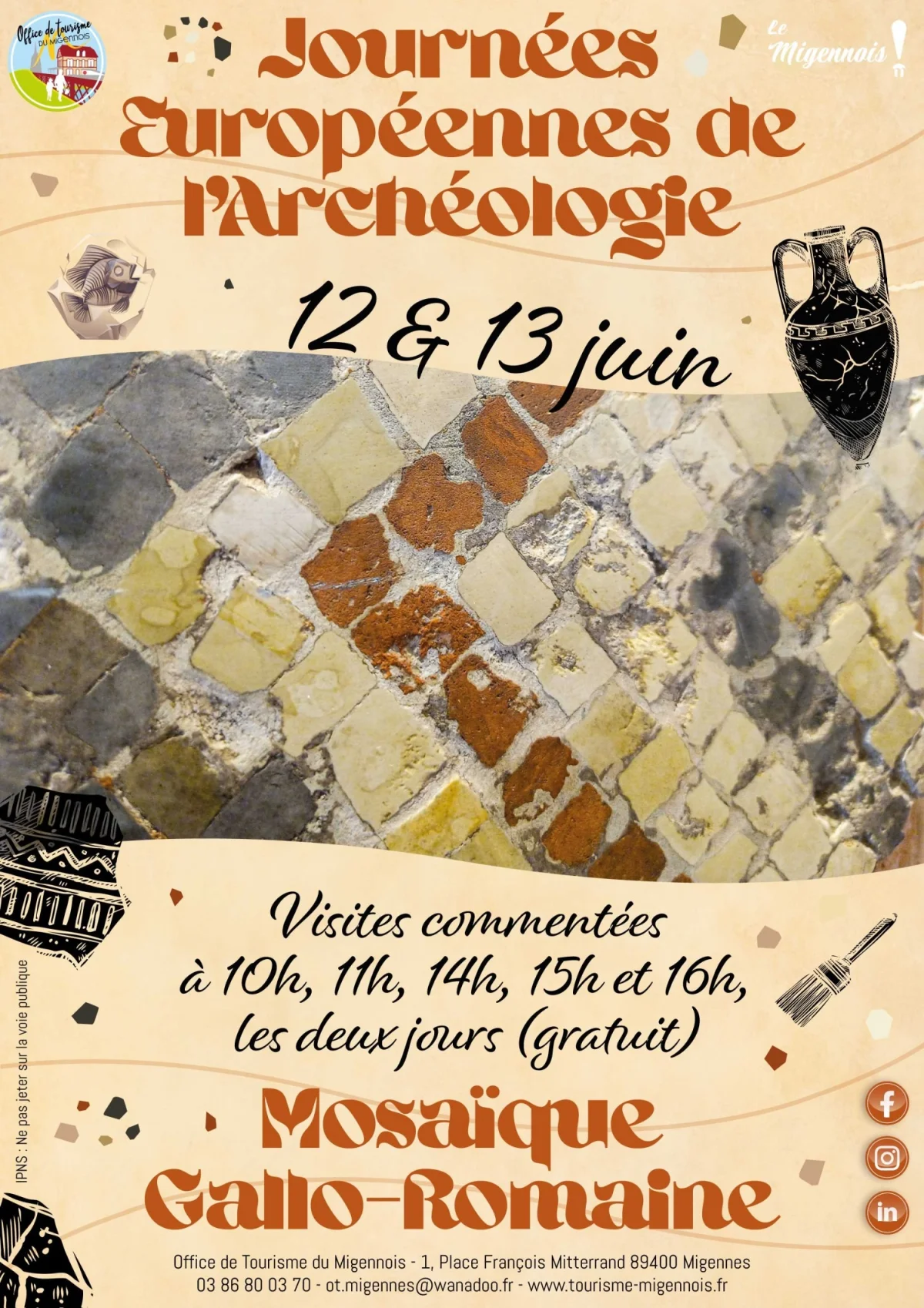 Journées Européennes de l'Archéologie - Mosaïque Gallo-Romaine – Migennes (Office de Tourisme du Migennois) (affiche de l’événement)