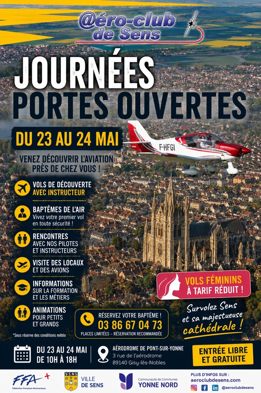 Journées portes ouvertes aéroclub de sens – Gisy les Nobles (Aérodrome de Pont sur Yonne) (affiche de l’événement)