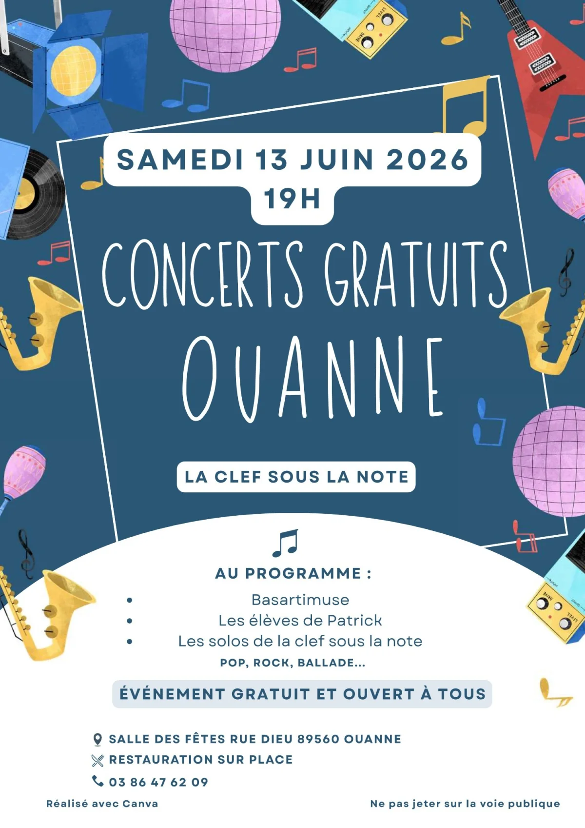 Kermesse de l'Ecole Buissonnière et soirée concerts gratuits de la Clef sous la Note – Ouanne (Salle des Fêtes) (affiche de l’événement)