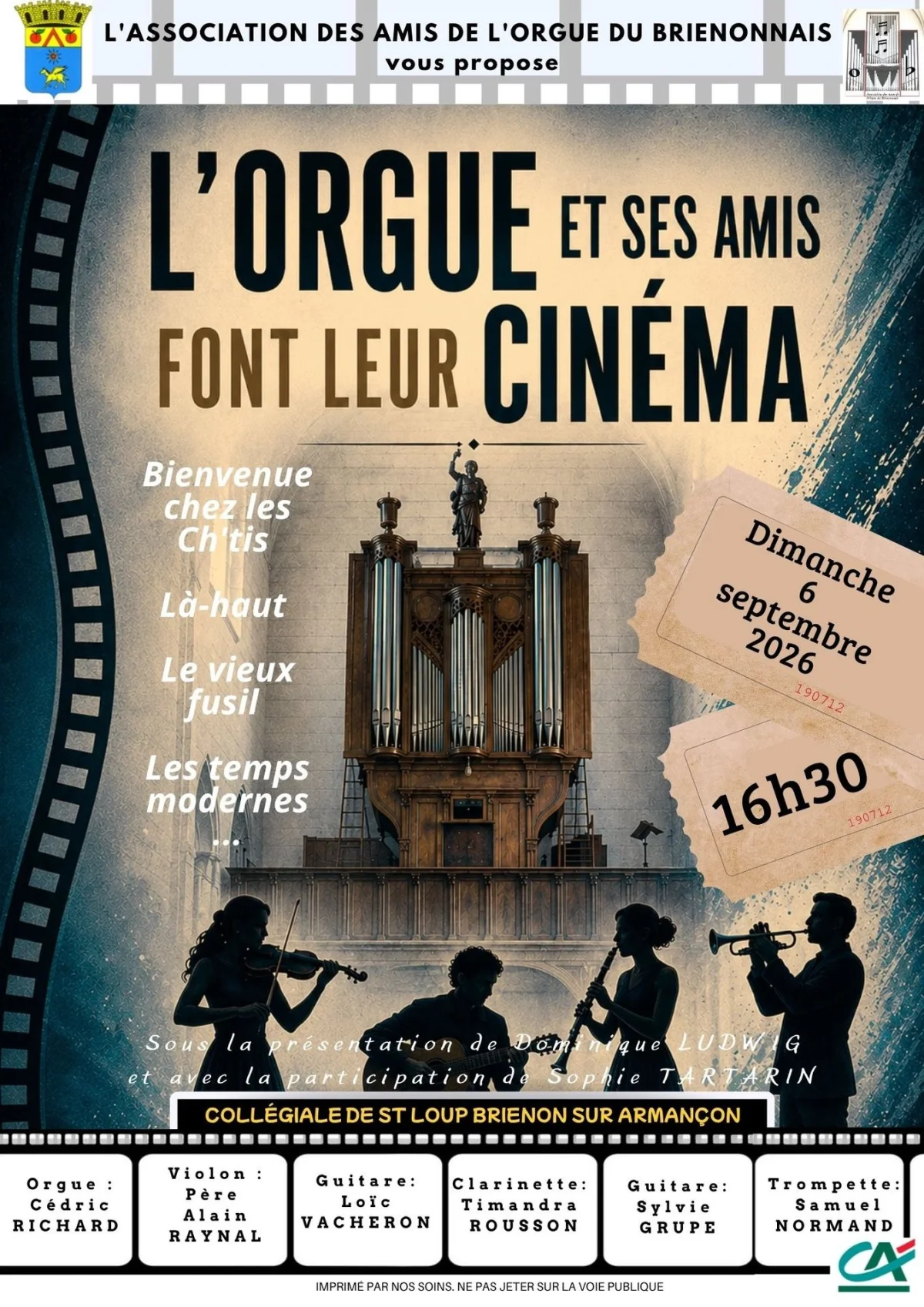 L'Orgue et ses Amis font leur Cinéma – Brienon-sur-Armançon (Collégiale St Loup) (affiche de l’événement)