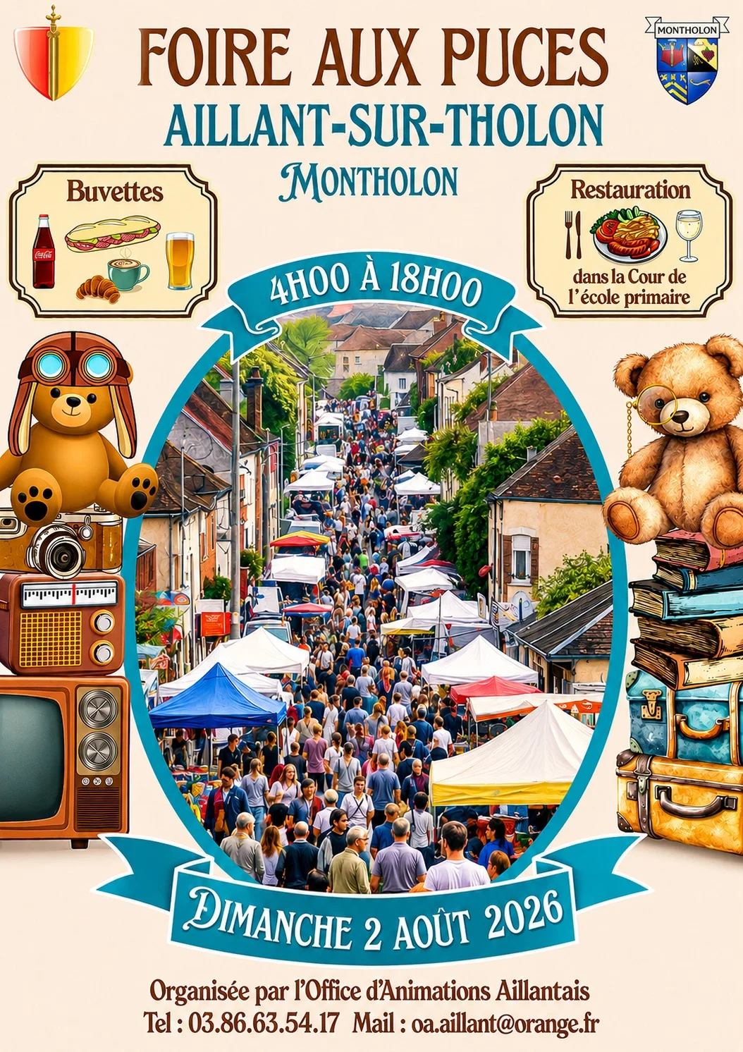 Foire aux Puces exceptionnelle d'Aillant sur Tholon : centaines d'exposants et des milliers de visiteurs – Aillant sur Tholon (Rue des ponts et rue transverses) (affiche de l’événement)