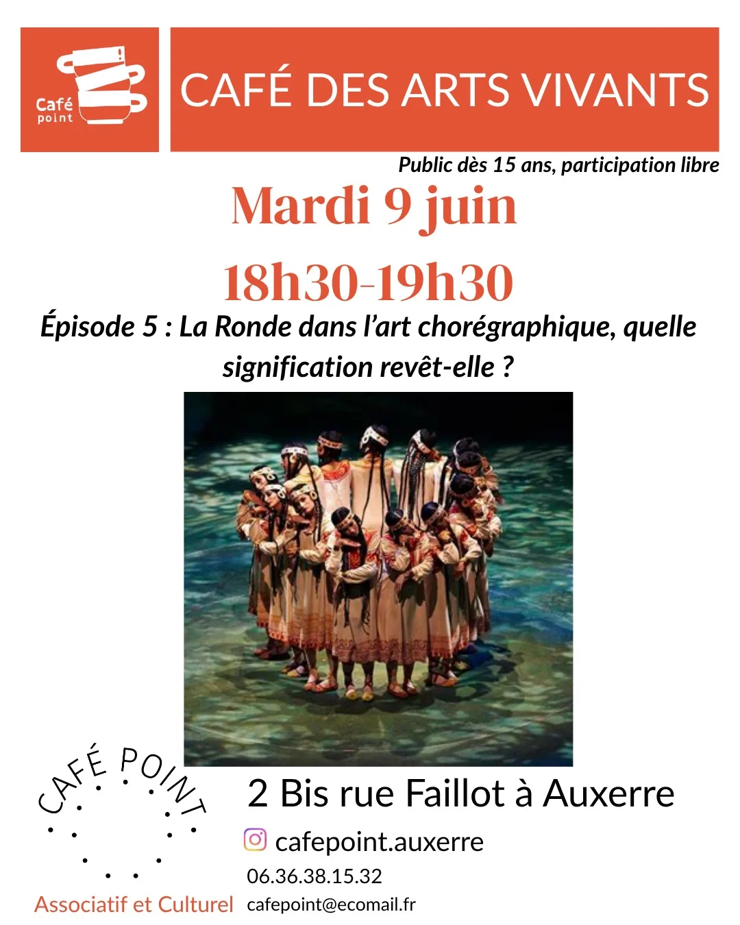 La Ronde dans l’art chorégraphique, quelle signification revêt-elle ? (Conférence sur l'Histoire de la danse) – Auxerre (Café Point) (affiche de l’événement)