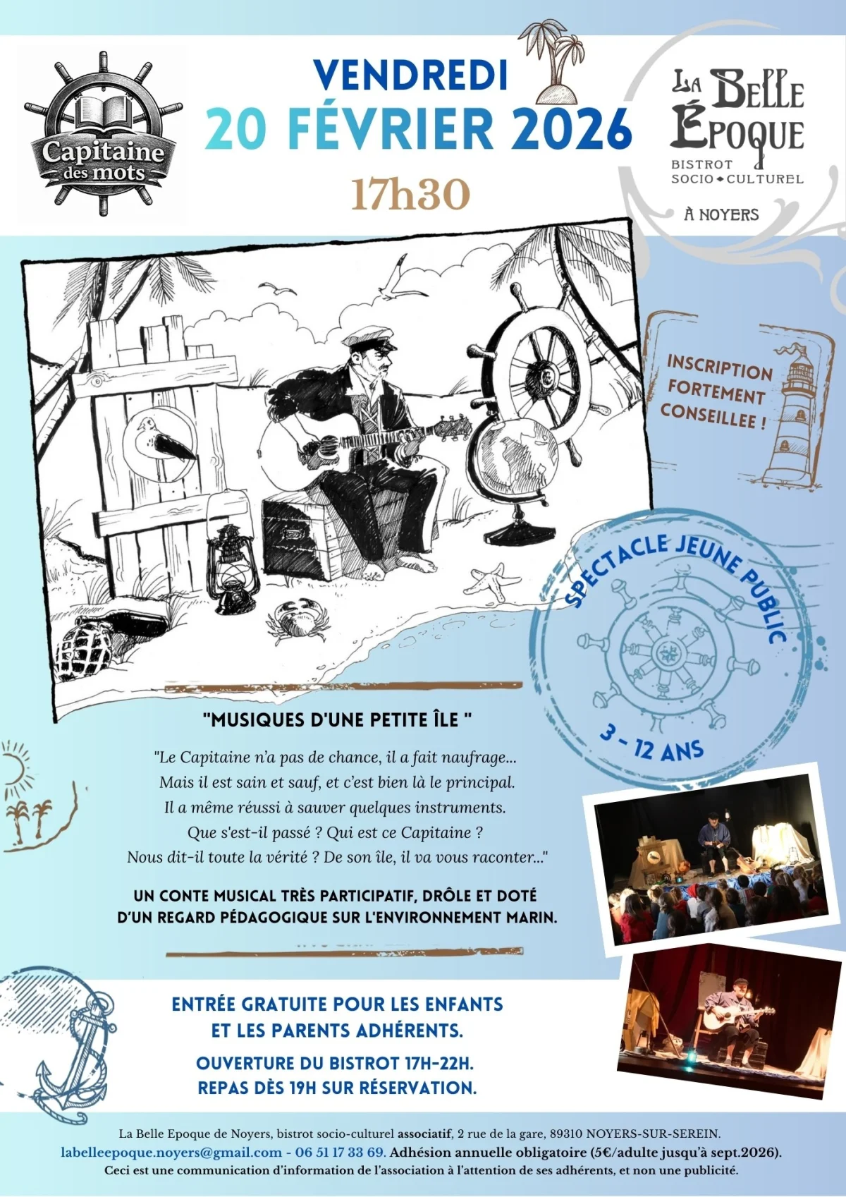 Le Capitaine des Mots, Musiques d'une petite île/ Spectacle jeune public (3-12 ans) – Noyers (La Belle Epoque de Noyers) (affiche de l’événement)