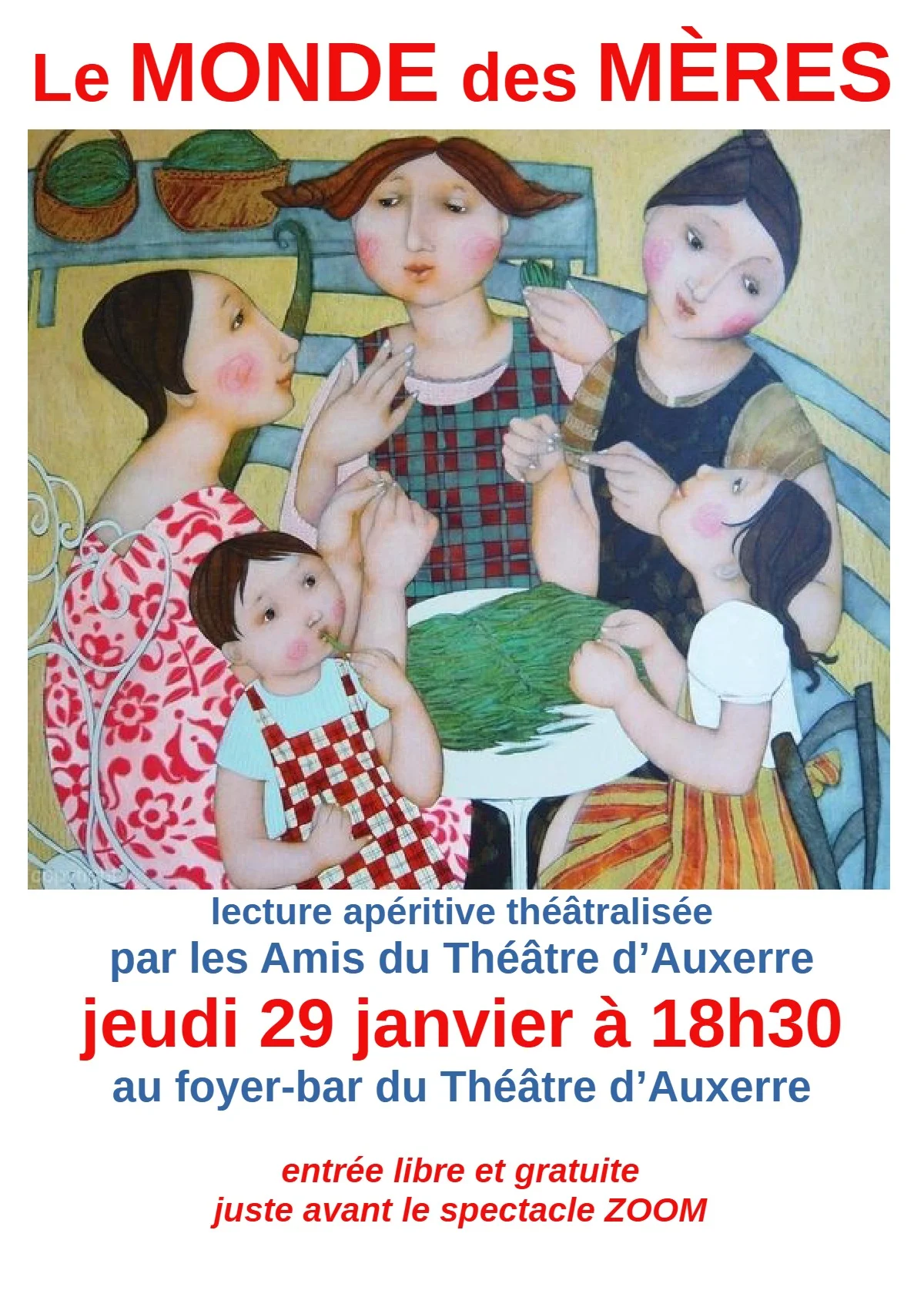 Le Monde des Mères : lecture apéritive théâtralisée par les Amis du Théâtre d’Auxerre – Auxerre (Foyer-bar du Théâtre d’Auxerre) (affiche de l’événement)