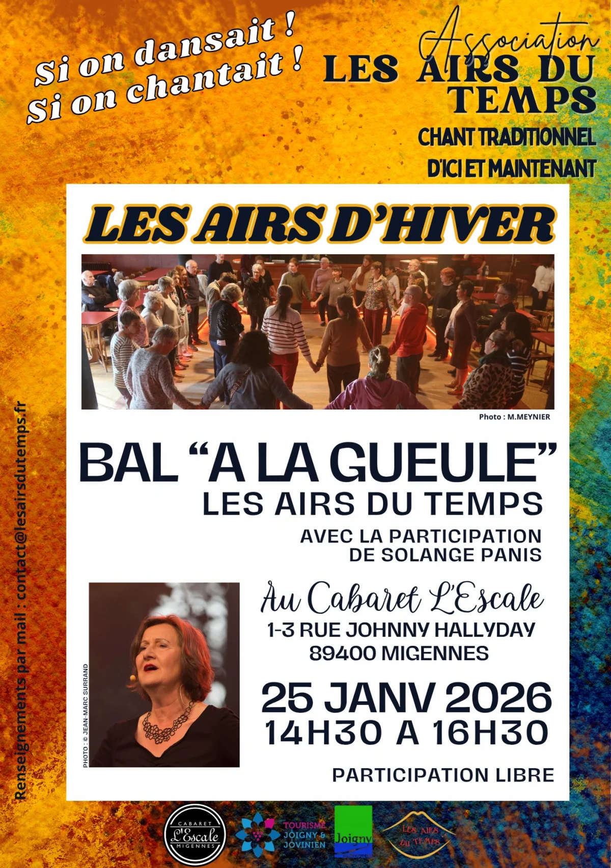 Les Airs d'Hiver : Bal "à la voix" / chants traditionnels avec la participation de Solange Panis – Migennes (Le Cabaret l'Escale) (affiche de l’événement)