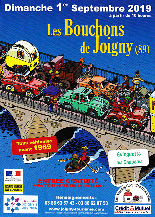 LES BOUCHONS DE JOIGNY (5me dition) : Reconstitution du clbre bouchon de Joigny avec la dambulation de plus de 300 VEHICULES D'AVANT 1969 / 15 voitures de Tintin / Concert et animations / 18 000 SPECTATEURS EN 2018 !