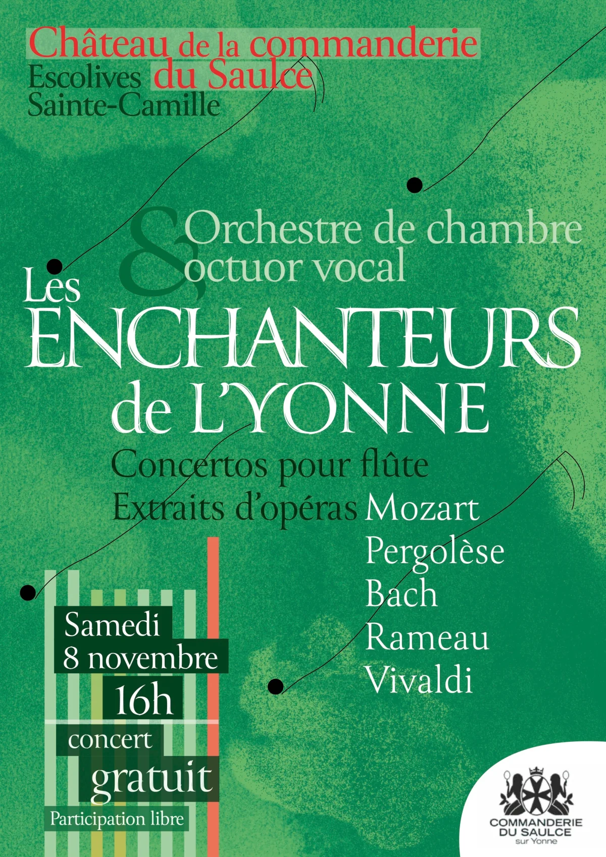 Les enchanteurs de l'Yonne - Orchestre de chambre et octuor vocal. – Escolives-Sainte-Camille  (Château de la commanderie du Saulce) (affiche de l’événement)