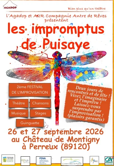 2ème festival d'improvisation "Les Impromptus de Puisaye" (théâtre, chansons, musique, stages, guinguette...) – Perreux / Charny Orée de Puisaye (Château de Montigny) (affiche de l’événement)