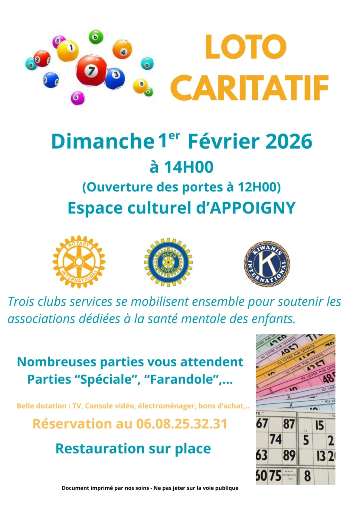 Loto caritatif au profit d’associations locales intervenant dans le domaine de la santé mentale des enfants. – Appoigny (Espace culturel) (affiche de l’événement)