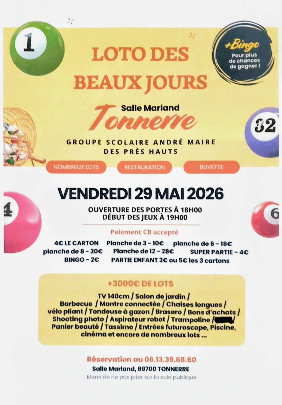 Loto des beaux jours – Tonnerre (Salle Marland) (affiche de l’événement)