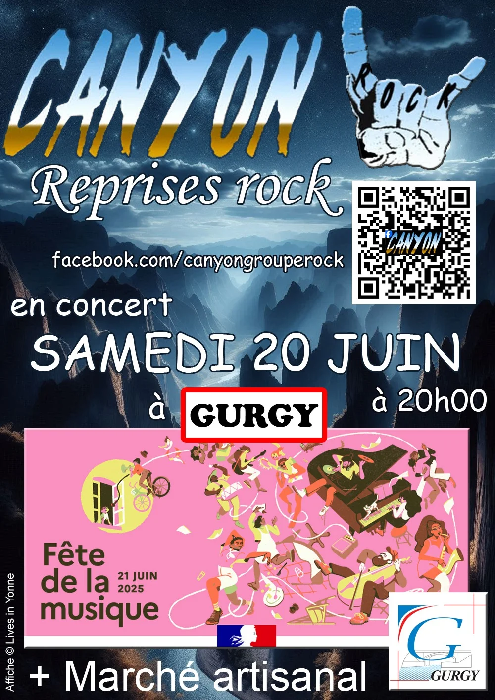Marché artisanal et apéro-concert avec Canyon (pop-rock) dans le cadre de la Fête de la Musique – Gurgy (Place de la Rivière) (affiche de l’événement)