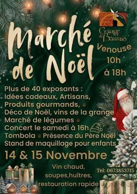 Marché de Noël (plus de 40 exposants) – Venouse (Grange de Beauvais) (affiche de l’événement)