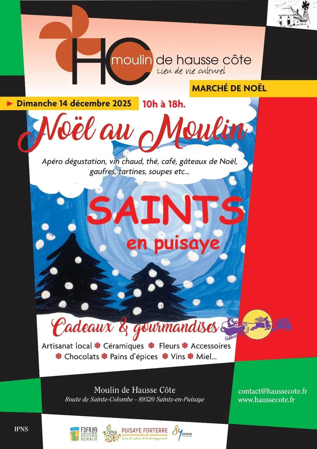 Marché de Noël – Saints en Puisaye (Le Moulin de Hausse Côte) (affiche de l’événement)