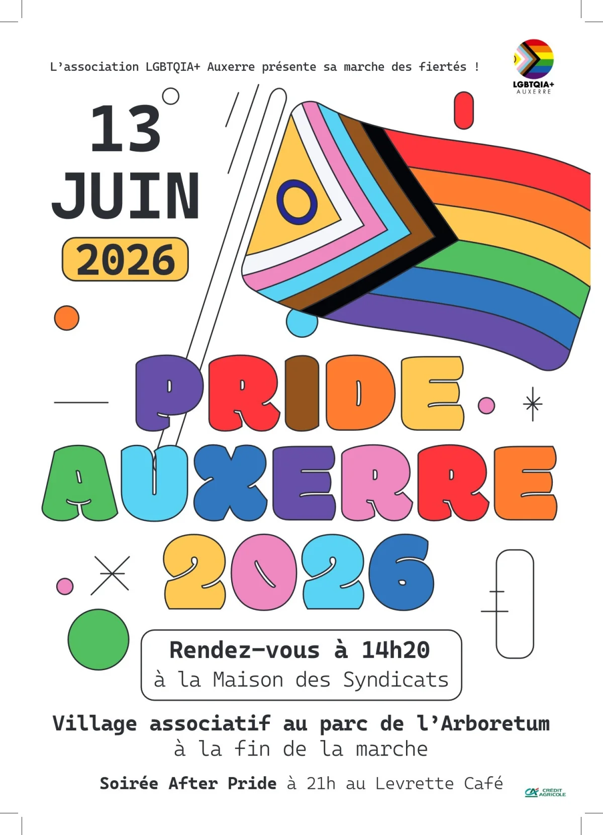 Marche des fiertés LGBTQIA+ (Pride) et Village associatif – Auxerre (Maison des syndicats / dans la ville / parc de l'Arboretum) (affiche de l’événement)