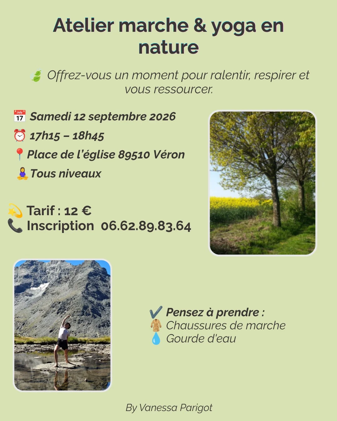 Marche et Yoga en nature – Véron (Place de l’Eglise) (affiche de l’événement)