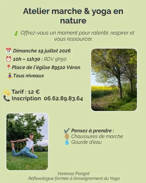 Marche et Yoga en nature – Véron (Place de l'église) (affiche de l’événement)